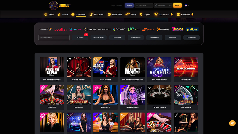 DonBet Casino Live Dealer Desktop