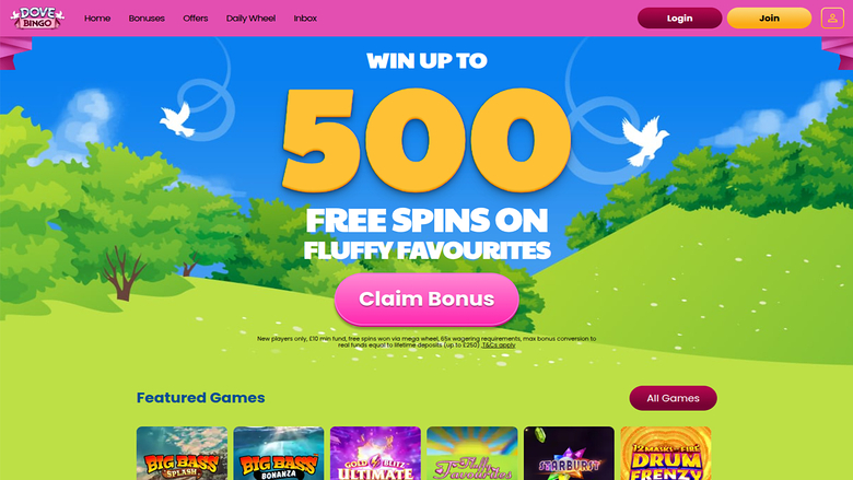 Dove Bingo Casino Desktop Homepage