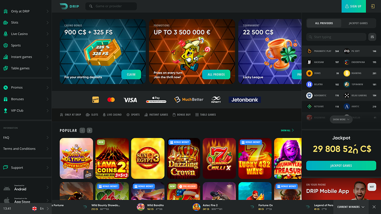 Drip Casino Desktop Homepage
