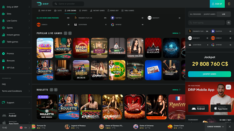 Drip Casino Desktop Live Dealer 
