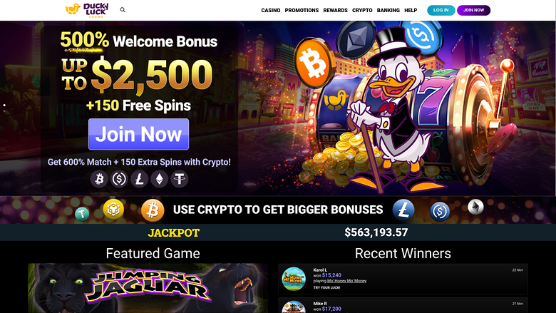 Ducky Luck Casino Homepage Desktop