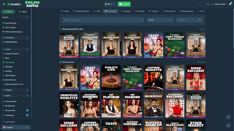 Duelbits Casino Live Dealer Desktop