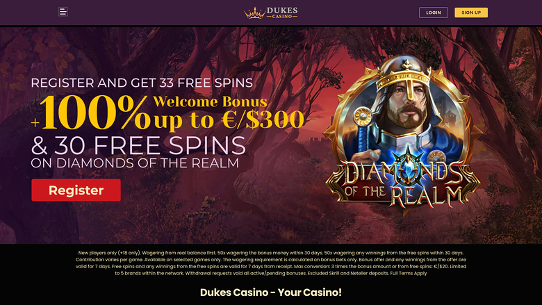 Dukes Casino Homepage Desktop