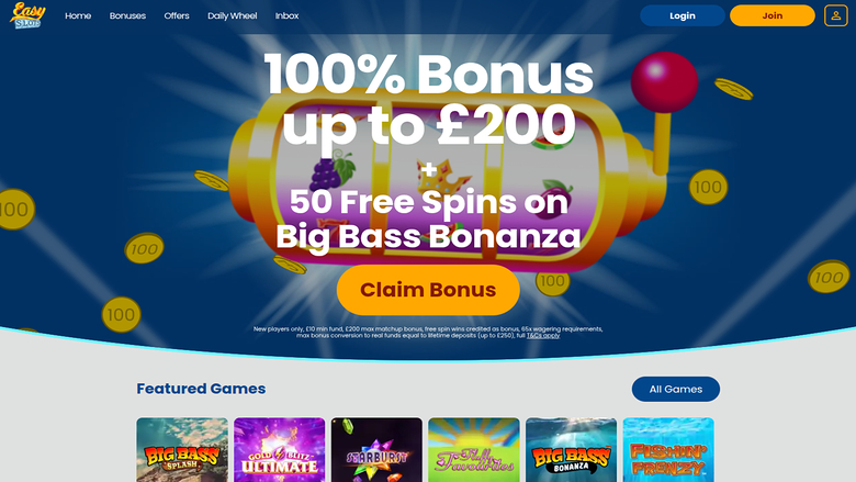 Easy Slots Casino Homepage Desktop