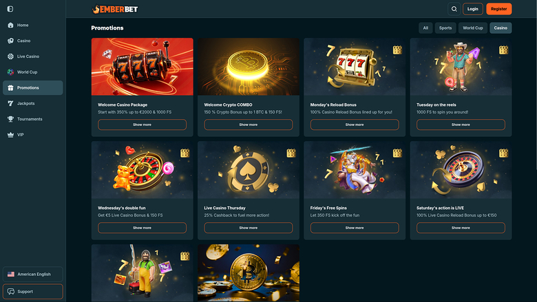 Emberbet Casino Desktop Promotions
