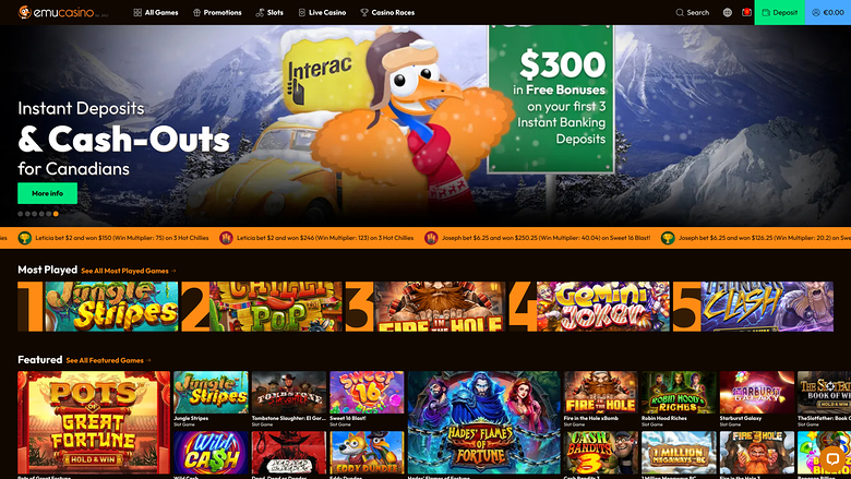 Emu Casino Homepage Desktop