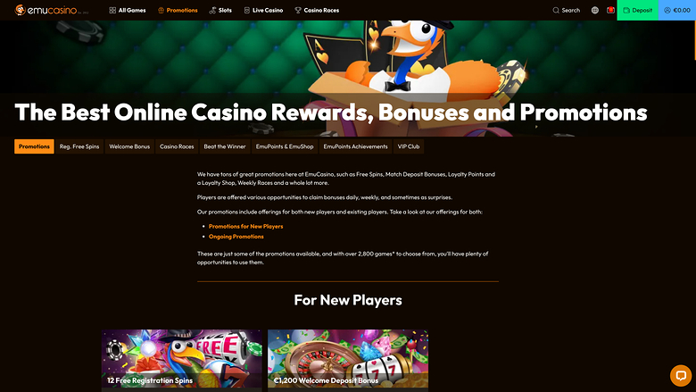 Emu Casino Promotions Desktop