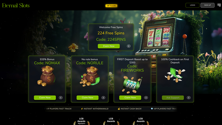 Eternal Slots Casino Homepage Desktop