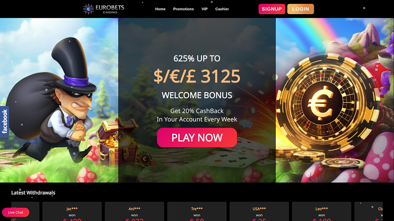 EuroBets Casino Homepage Desktop