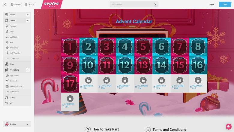 Evolve Casino Desktop Advent Calendar