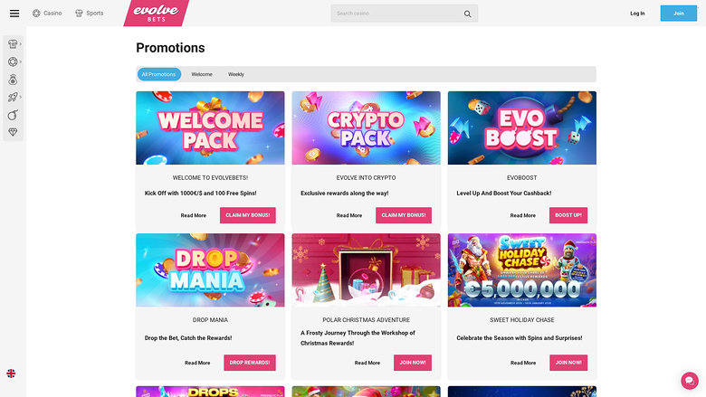 Evolve Casino Desktop Promotions