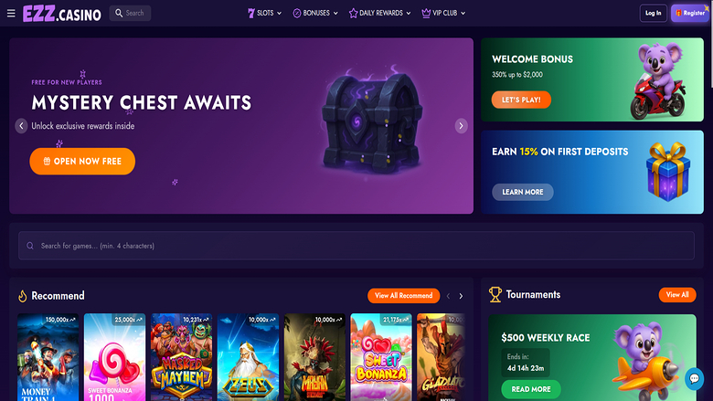 EZZ Casino Homepage Desktop