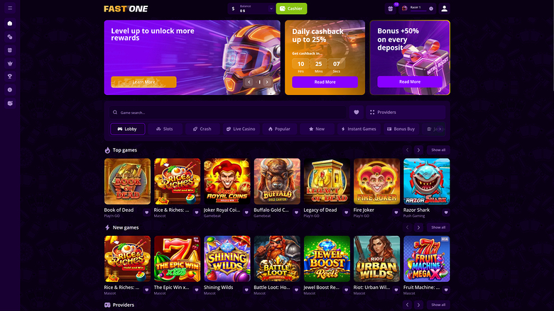 F1 Casino Desktop Homepage