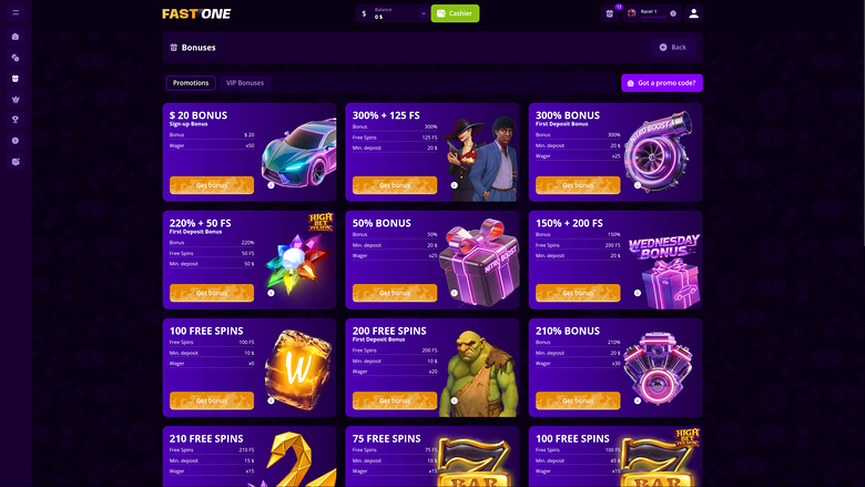 F1 Casino Desktop Promotions