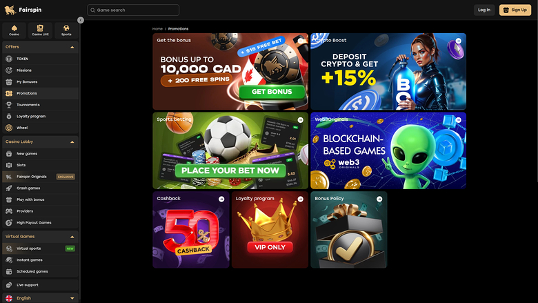 Fairspin Casino Desktop Promotions