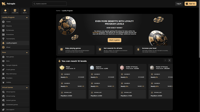 Fairspin Casino Desktop VIP Program