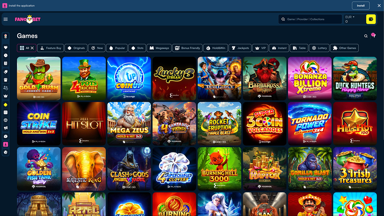 FanoBet Casino Games Desktop