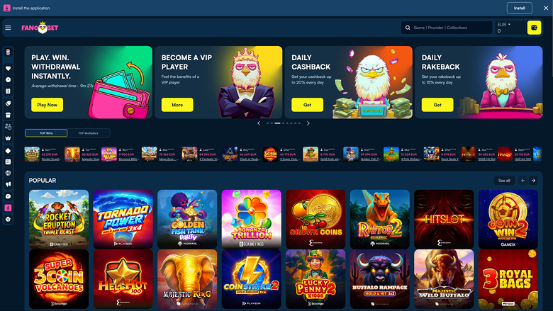 FanoBet Casino Homepage Desktop