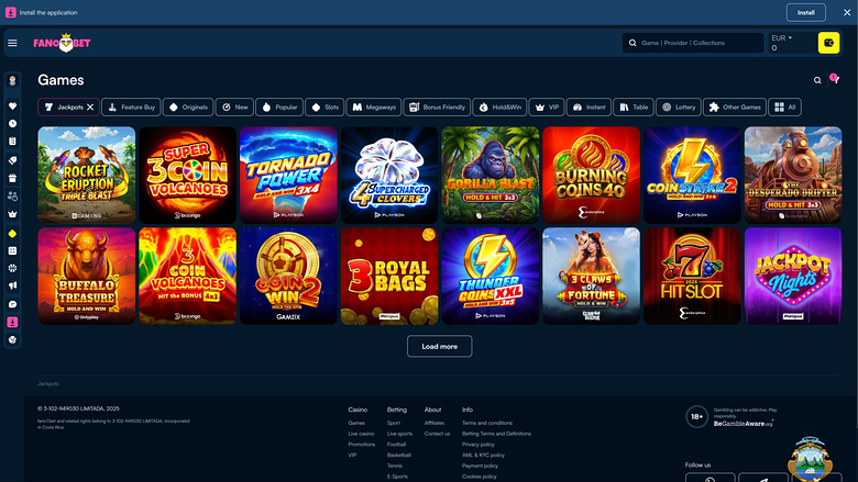 FanoBet Casino Jackpot Desktop