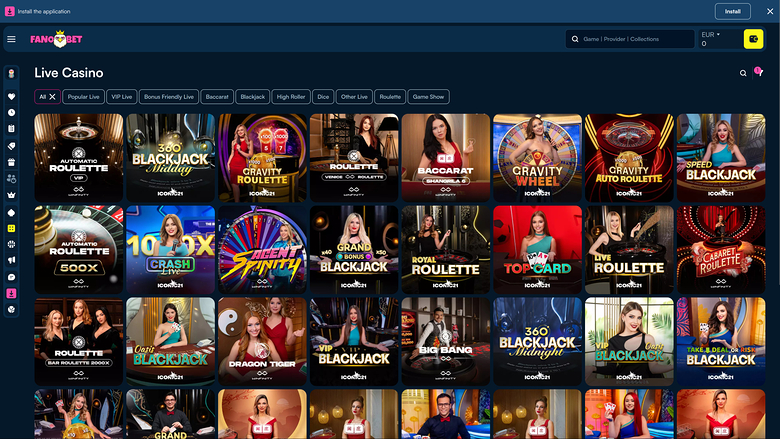 FanoBet Casino Live Dealer Desktop