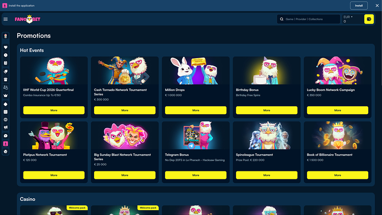 FanoBet Casino Promotions Desktop