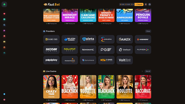 FastBet Casino game developers desktop