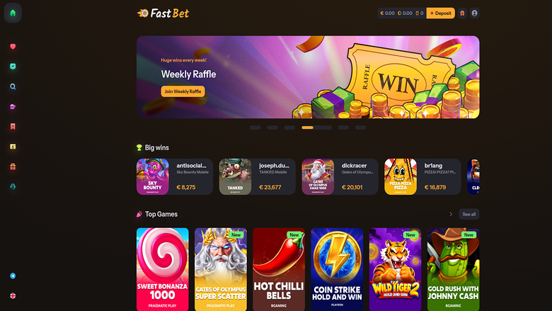 FastBet Casino homepage desktop