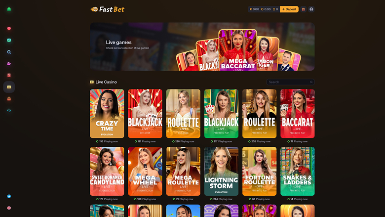 FastBet Casino live dealer page desktop