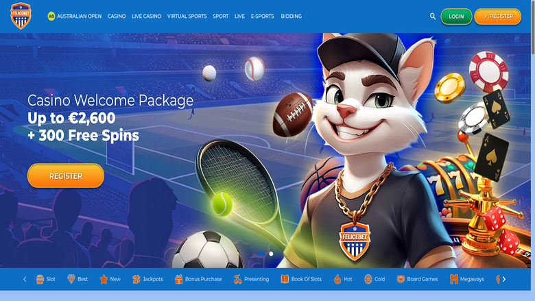 Homepage screenshot of Felicebet Casino for Desktop