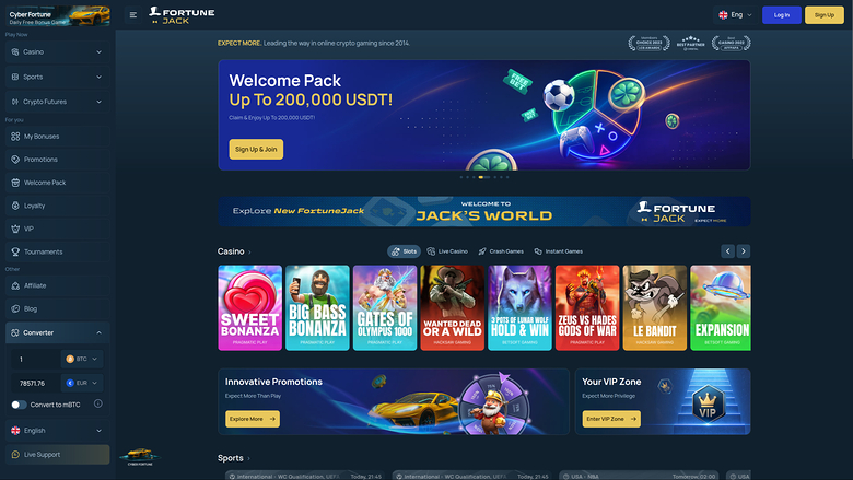 Fortune Jack Casino Desktop Homepage