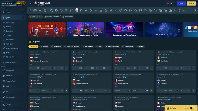 Fortune Jack Casino Desktop Sports