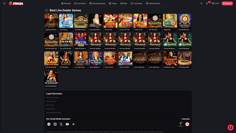 Fragabet Casino desktop Live dealer
