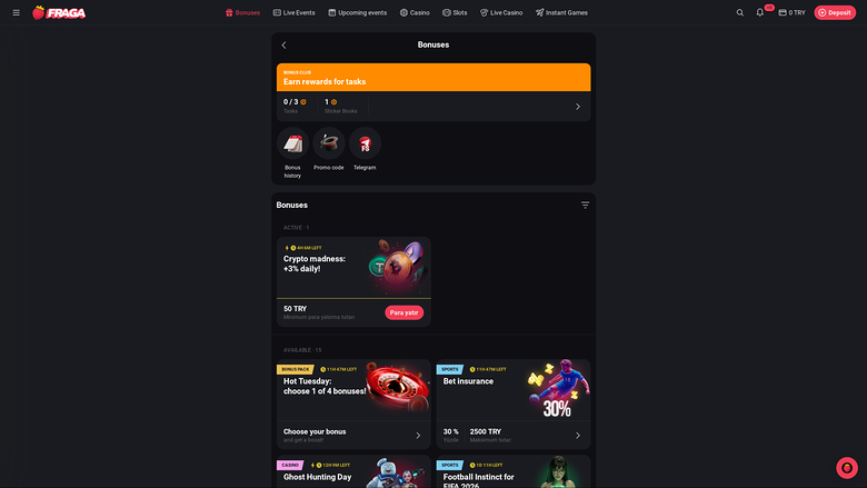 Fragabet Casino desktop Promotions
