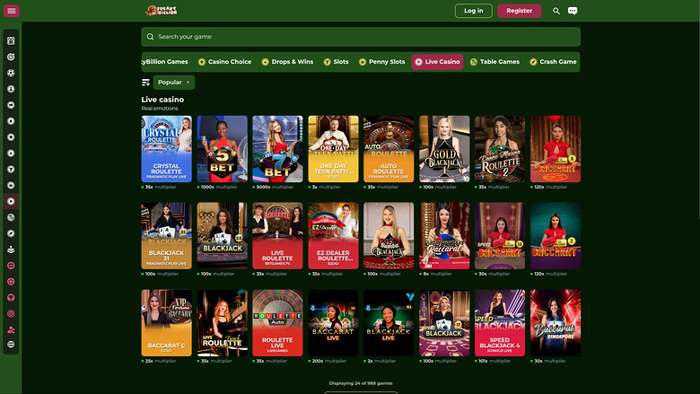 FreakyBillion Casino Live dealer Desktop