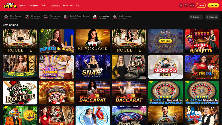 Free Spinza Casino desktop Live dealer