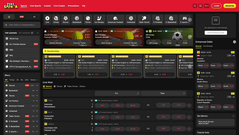 Free Spinza Casino desktop sports