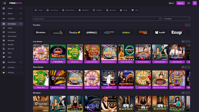Freespinz Casino Desktop Live Dealer