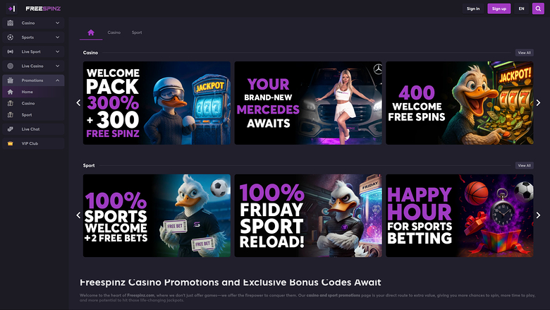 Freespinz Casino Desktop Promotions