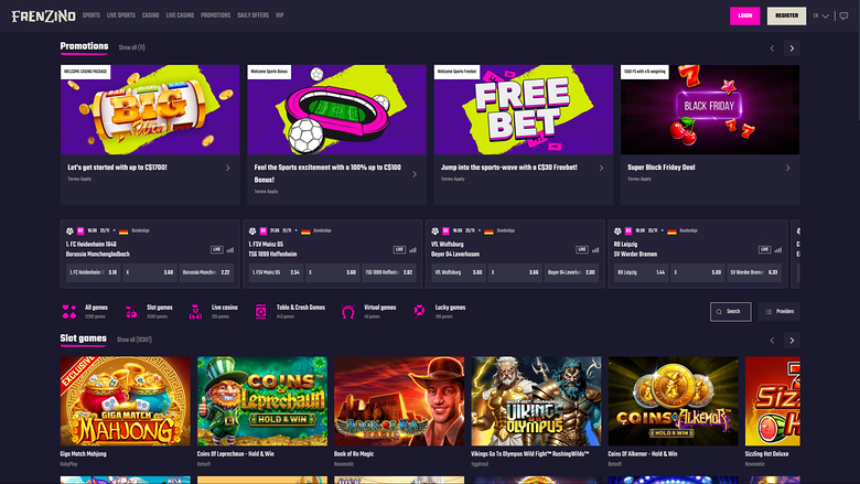Frenzino Casino Desktop Homepage