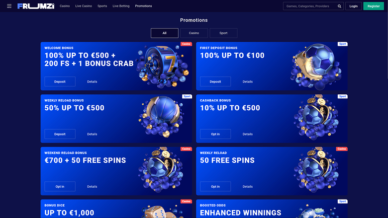 Frumzi Casino Desktop Promotions