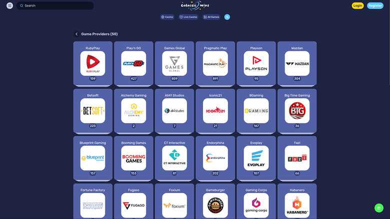 Galactic Wins Casino Desktop Game Developers