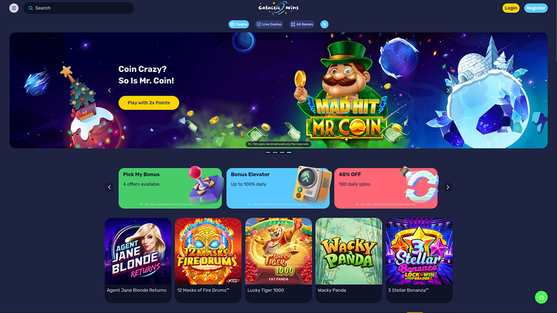 Galactic Wins Casino Desktop Homepage