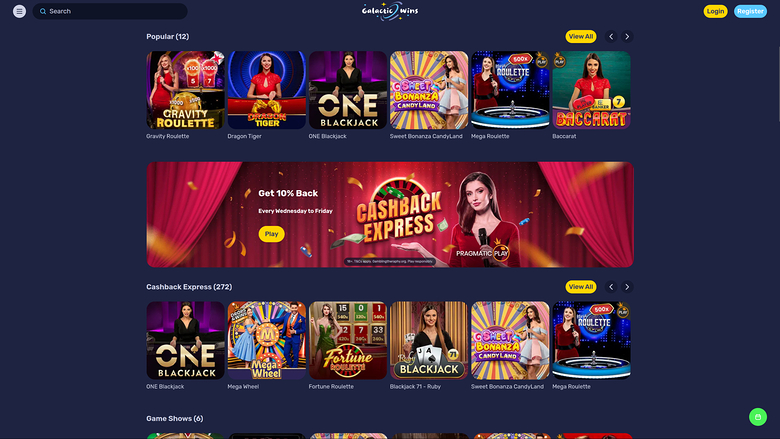 Galactic Wins Casino Desktop Live Dealer