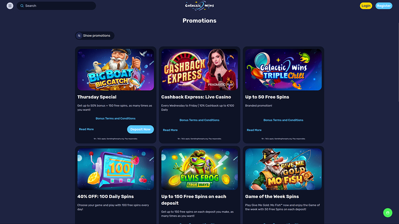 Galactic Wins Casino Desktop Promotions