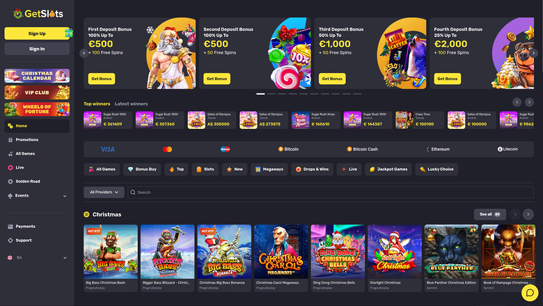 GetSlots Casino Desktop Homepage