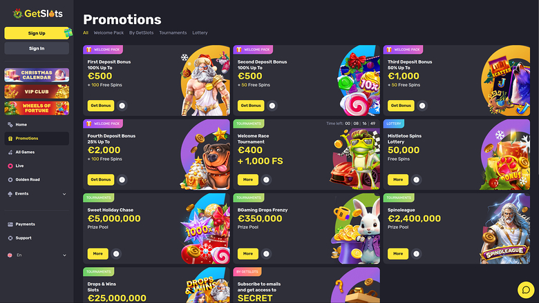 GetSlots Casino Desktop Promotions