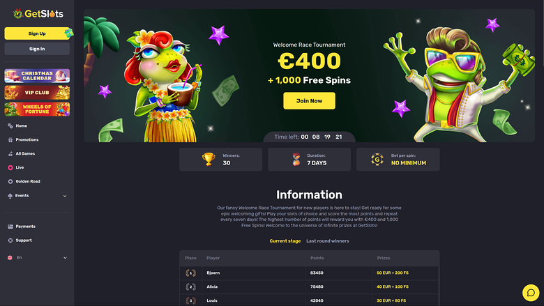 GetSlots Casino Desktop Race