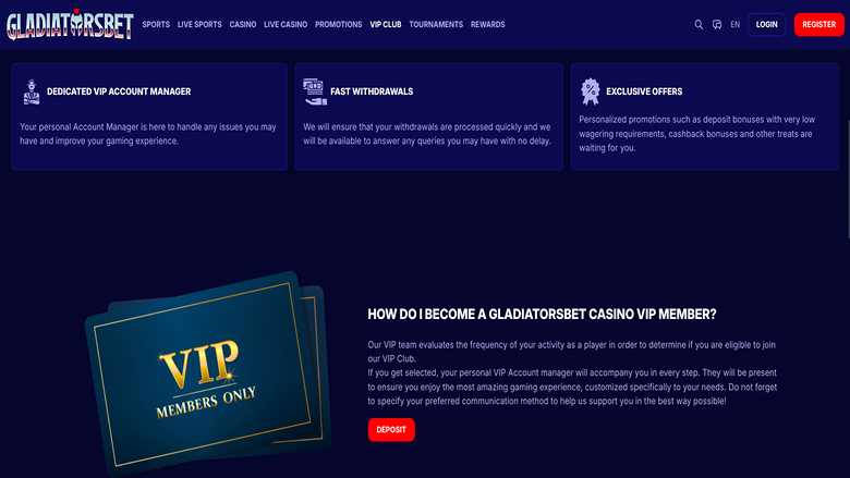 VIP screenshot of GladiatorsBet Casino for Desktop