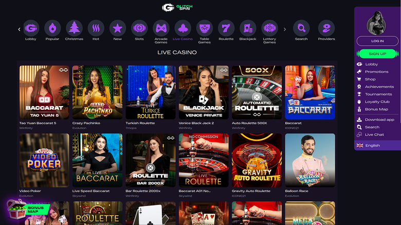 Glitchspin Casino Desktop Live Dealer
