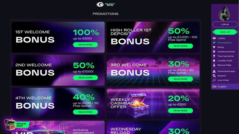 Glitchspin Casino Desktop Promotions